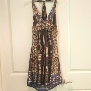 Halter silky dress. Beautiful ,rich color & print